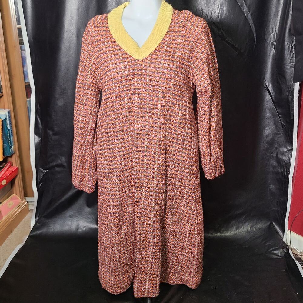 Vintage 70s handmade rainbow Knit A Line Dress size large